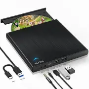External CD Drive for Laptop, Slim CD Burner for Mac with 1 Audio 2 USB Ports...