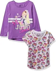 [JoJo Siwa] 2-Piece Short Tee & Long Sleeve T-Shirt Bundle Set Bow, Unicorns-Girls Sizes 4-16