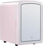 Maxkon 4L Beauty Mini Fridge (4 Liter/6 Can) With LED Light Makeup Mirror, Skincare Fridge for Refrigerating Make Up, Skin Care and Food, Portable Mini Fridge for Bedroom, Office and Car, White