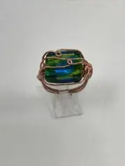 Handmade ~ Copper Wire Wrap ~ Glass Bead Ring ~ Size 10 #127