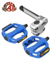 ALTA Original 4-Bolt 22.2mm BMX Stem Chrome & Alloy Pedals 9/16" in Blue