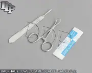 BACKHAUS TOWEL CLAMP 3.5"+SCALPEL HANDLE #4+10 SURGICAL BLADES #23