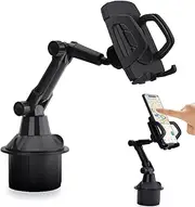 Car Cup Phone Holder, Base Size Adjustable Car Cup Phone Cradle Fits Car Cup Holder Phone Mount with Mechanical Arm Compatible with iPhone 15, 13,12, 11 Galaxy A35, A15, S24, S22 (Black/Black)