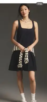 NWT Anthropologie size M seersucker mini dress in navy blue front button close