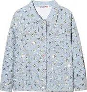 [WELAKEN] Kids Girls Jean Jacket Casual Button Long Sleeve Sequin Denim Jacket Coat