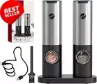 Electric Salt and Pepper Grinder Set Rechargeable with LED Light Black Silver