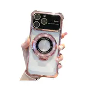 For iPhone 15 MagSafe Holder Shockproof TPU Phone Case with Lens Film - Rose Gold