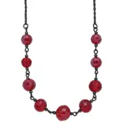 Fashion 1928 Jewelry Black-Plated Red Glass Faceted Graduated Bead 16 Inch Necklace With 3 Extension