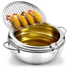 4.4 Qt (4.2 L) Deep Fryer Pot 304 Stainless Steel Tempura Frying Pot with Lid...