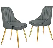ALFORDSON Velvet Dining Chairs Set of 2, Kitchen Chair with Metal Legs & Adjustable Floor Protector, Reading Seating for Home Cafe Coffee Table, Max 150kg, Grey