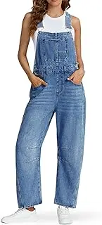 [Kedera] Women's Denim Overall Casual Straight Wide Leg Bib Jeans Overall Adjustable Straps Denim Romper Stretch Jumpsuits