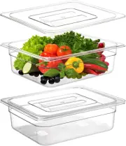 Bekith 2 Pack Clear Polycarbonate Food Pans with Lids, Half Size 4 Inch Deep, St