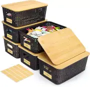Small Plastic Storage Bins with Bamboo Lids 6 Packs,Decorative Storage Container
