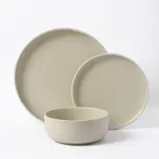 Cadence & Co. Muse 12-Piece Dinner Set Matte Glaze Sand & White 4 person