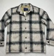 Abercrombie & Fitch Jacket Mens Large Sherpa Lined Fuzzy Button Front Plaid