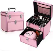 CIOZUNUI Professional Nail Polish Case Organizer, Nail Box Organizer Case with Double Layer Aluminum for Nail Organizers and Storage Suitable for Nail Tech, Nail Kit Supplies Organizer, Pink, Fashion