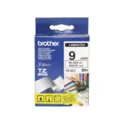 Brother TZ-221 Laminated Black printing on White Tape (9mm Width 8 Metres in Len