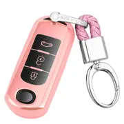Tpu One-Piece Electroplating Full Coverage Car Key Case With Ring For Mazda 3 Axela / Cx-8 / Cx-5 / Cx-4 / 6 Atenza (Pink)