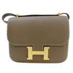 【二手名牌BRAND OFF】HERMES 愛馬仕 棕色 EPSOM皮革 CONSTANCE 19 單肩包 金扣 B刻