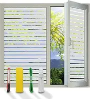 DERZGAO Window Privacy Film, Stripe Window, Film Static Cling, Anti UV, Heat Control, Ideal for Home Shower Office Glass Door (Stripes Pattern, 17.5X78.7Inch)