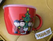 Peanuts Gang Soup Lg Bowl Mug Cup W/ Lid Merry Christmas Stoneware 25 Oz NEW