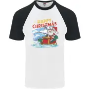 Santa Clause Fishing Funny Christmas Mens S/s Baseball T-Shirt