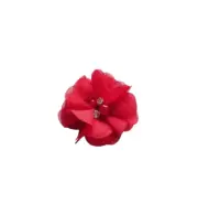 Craft flowers red chiffon fabric w/ beads & gems in the center 2" 12 pack