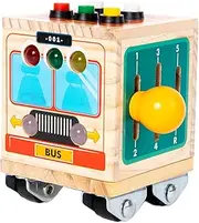 Busy Cube,Bus Sensory Board with LED Light - Portable Early Developmental Learning Toys, Educational Learning Activities