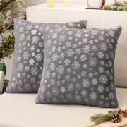 Christmas Grey Throw Pillow Covers Set of 2 Snowflakes Decorative Pillow