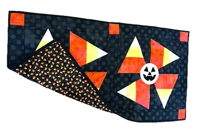 Halloween Candy Corn Jack O Lantern Quilt Table Runner Mason 18”x34” Pumpkin B64