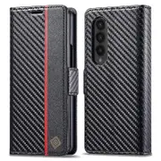 LC.IMEEKE For Samsung Galaxy Z Fold3 5G Carbon Fiber Texture Phone Leather Case Wallet Stand Cover