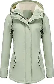 [JEShifangjiusu] Women Thick Clothing Cover With Hat Thick Velvet Hat Snow Coat With Hat Military Jacket, Light Green, 5XL