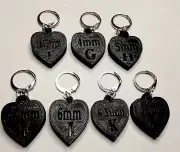 Set of 7 Black Heart crochet stitch markers with size in mm millimeters letter