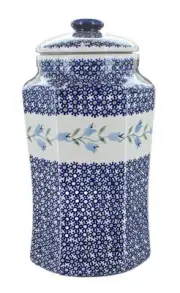 Blue Rose Polish Pottery Tulip Large Canister with Seal
