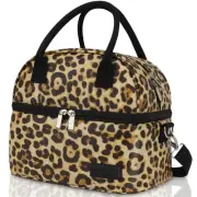 Lunch Bag for Women Men, Double Deck Lunch Box for Adults, PU Leather Lunch T...