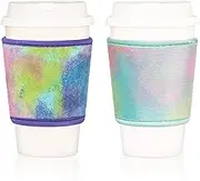 BAGnoREGio Soft Plush Velvet Reusable Hot Coffee Sleeve, Heat Resistant Fuzzy Neoprene Insulated Cozy for Iced Drink Cups, 2-pack, (Blue, Violet Purple)