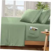 Extra Deep Pocket Sheets Set - Fits Mattress Up to 24 Inches Queen Sage Green