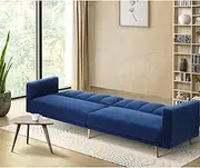 OIKITURE Sofa Bed 3-Seater, Sofa with Adjustable Backrest and Armrest, Convertible Sofa Bed Couch for Living Room, Bedroom, Velvet Lounge Couch, Blue