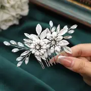 Flower Bride Wedding Hair Comb Silver Crystal Leaf Bridal Hair Piece Opal