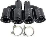 1Pair H Double Glossy Black Exhaust Tip Muffler Tip Carbon Fiber Exhaust Tip Compatible For BMW M2 M3 M4 M5 Universal(60mm in-93mm out)
