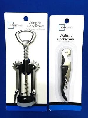 MAINSTAYS (Stainless Steel) Winged Corkscrew & Waiters Corkscrew (Lot-2) (NEW)