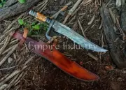 Stag Horn Grip Handmade Hunting Bowie Damascus Steel Fixed Blade With Sheath