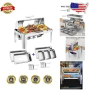 Stainless Steel 9QT Buffet Server with Easy Roll Top Lid - Perfect for Catering