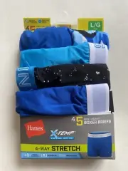 Hanes Boy’s L Large 14-16 Boxer Briefs 5pk X-Temp Underware Blue New