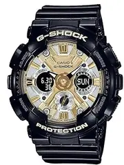 [Casio] G-Shock GMAS120GB-1A S-Series Analog Digital Mid Size Black Strap Unisex Adult Watch, Gold Dial, 49 × 45.9 × 15.8 mm