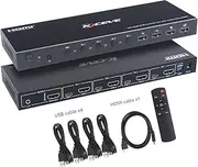 KVM Switch HDMI 4 Port Box, USB HDMI KVM Switcher UHD 4K@60Hz, 4 Computers Share 4 USB 2.0 Devices and one HD Monitor, with Optical Audio Output and ARC Function, Hotkey and Remote Switch Way