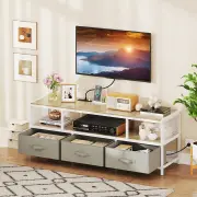 Costway3-Tier TV Stand for TVs up to 65 Inch with Power Outlets USB Charging-Natural