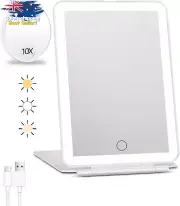 Lighted Makeup Mirror, 10X Magnification, 80 LEDs, Rechargeable, 3 Colors