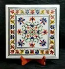 18" Square Shape White Marble Coffee Table Top Muti Gemstones Inlay End Table