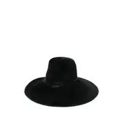 [Yesey] Yesey Feather-trimmed Wide-brim Hat 58 CM BLACK